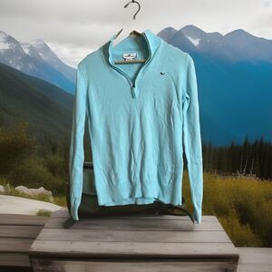 Vineyard Vines Women's 1/4 Zip Pullover Sweater Size S Turquoise 100% Cotton